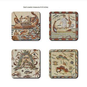 NWT Artisan Coaster Set - Ancient Tunisian Mosaic (4)